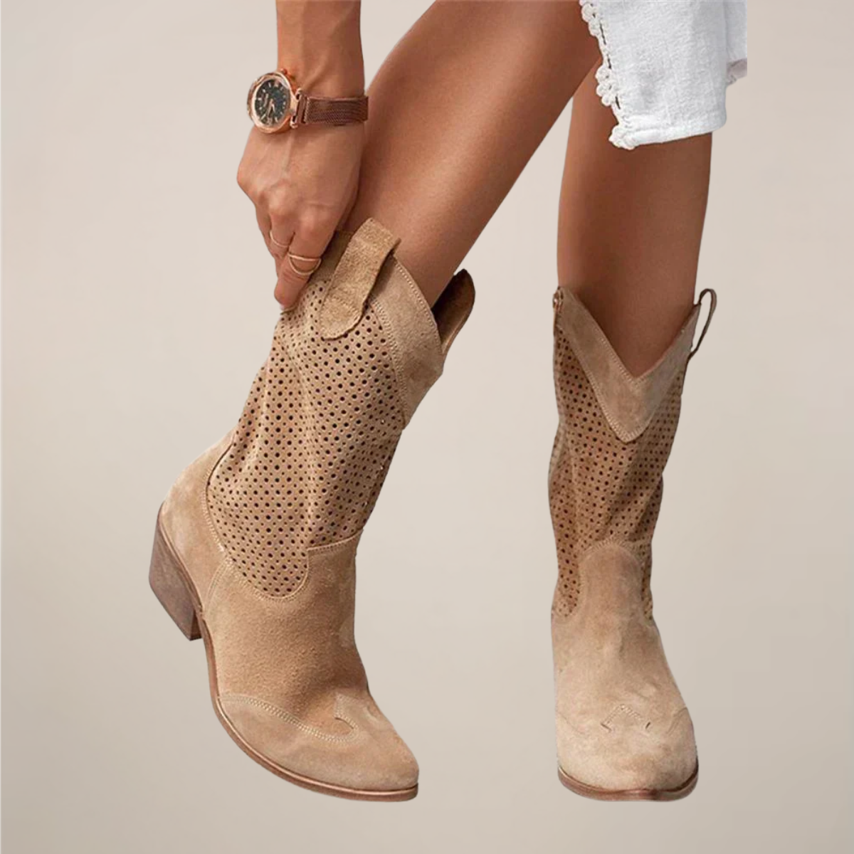 Women's Cowgirl Boots – Perforated Mid-Calf Lightweight Design