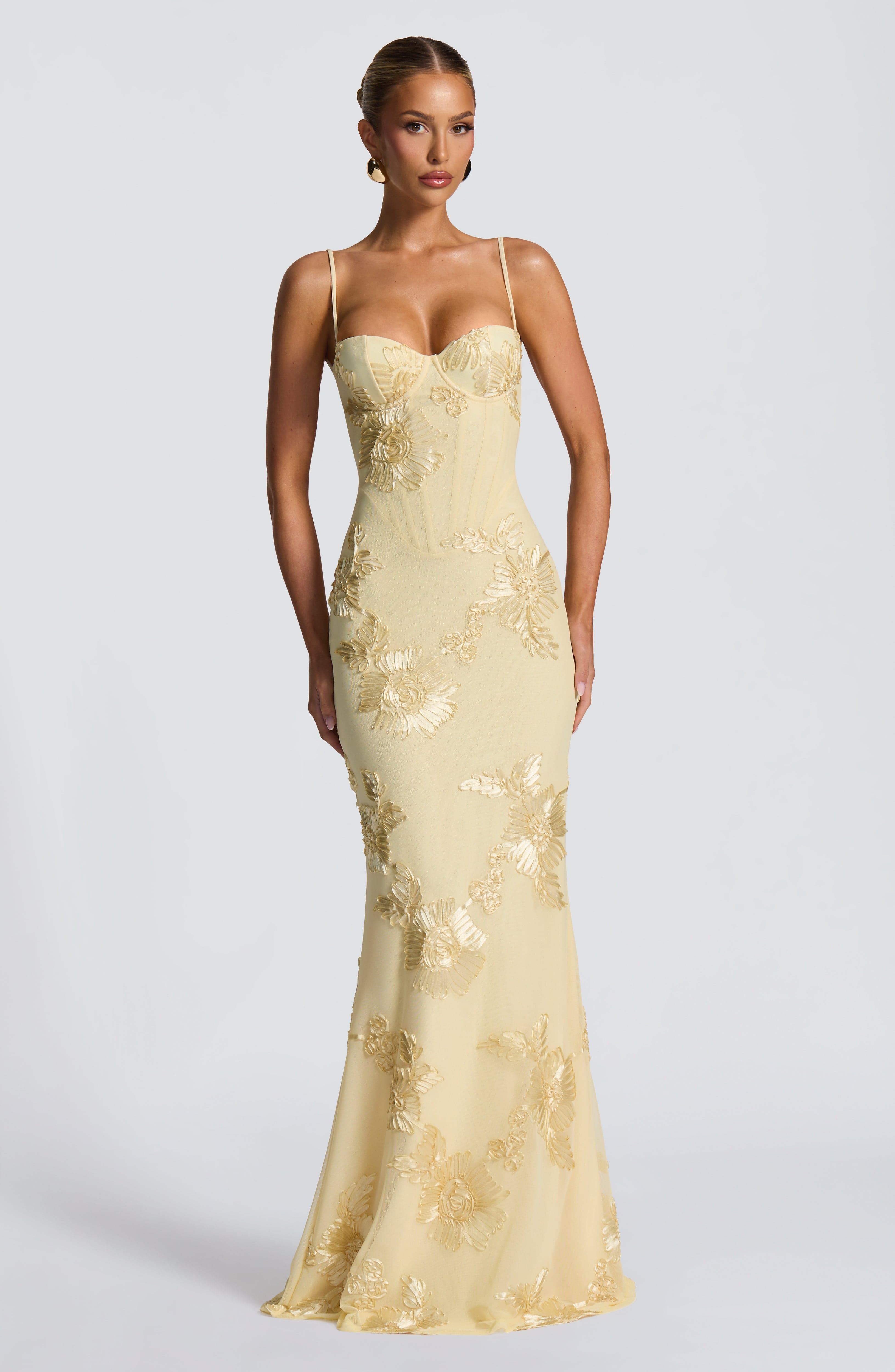Women's Floral Maxi Dress – Stretch Mesh Underwired Lace-Up