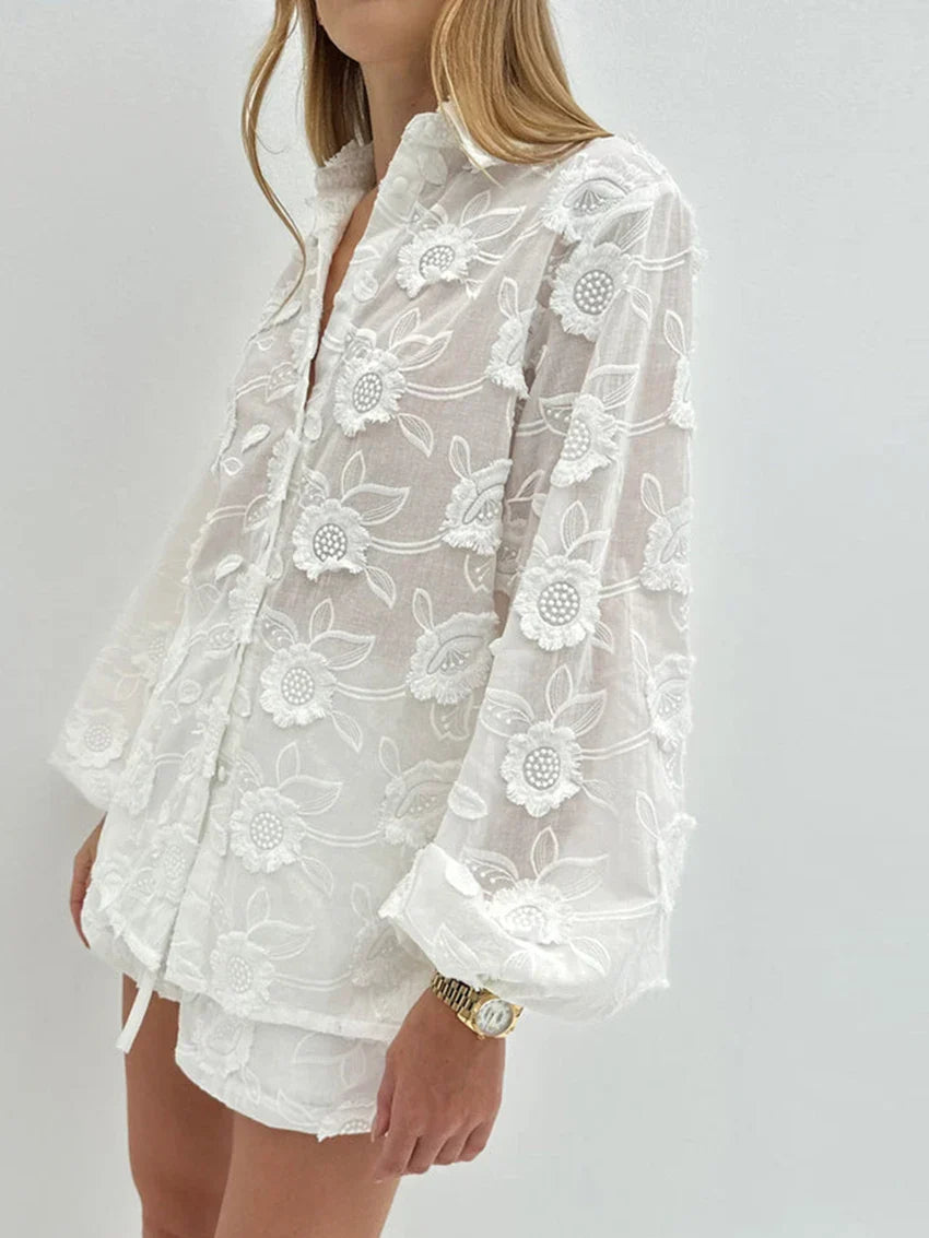 Women’s Floral Outfit Set – Button Front Shirt and Matching Shorts