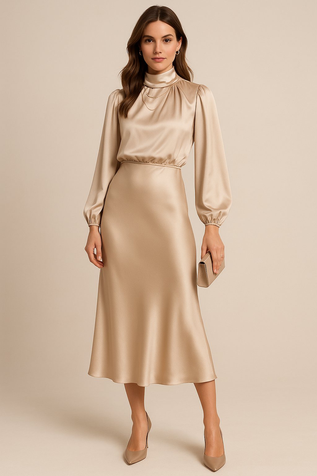 Women's High Waist Midi Dress – Cotton Blend Relaxed Fit