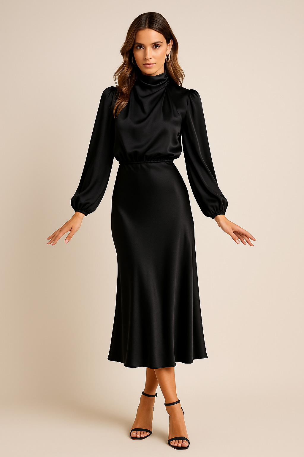 Women's High Waist Midi Dress – Cotton Blend Relaxed Fit