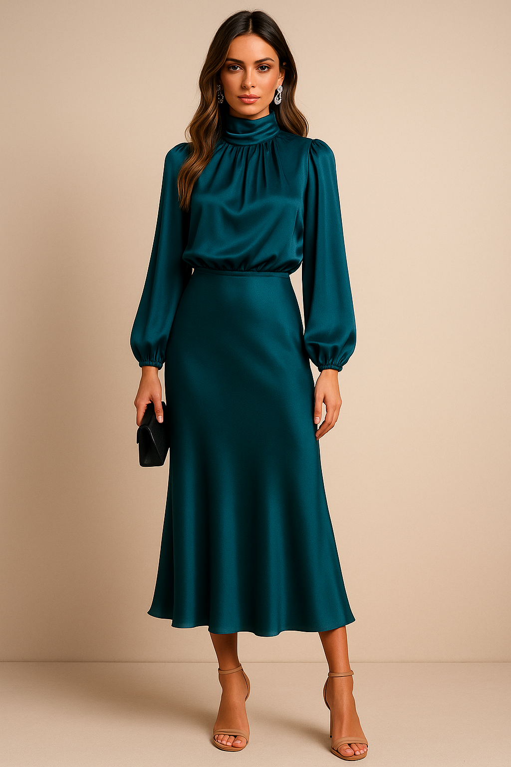 Women's High Waist Midi Dress – Cotton Blend Relaxed Fit