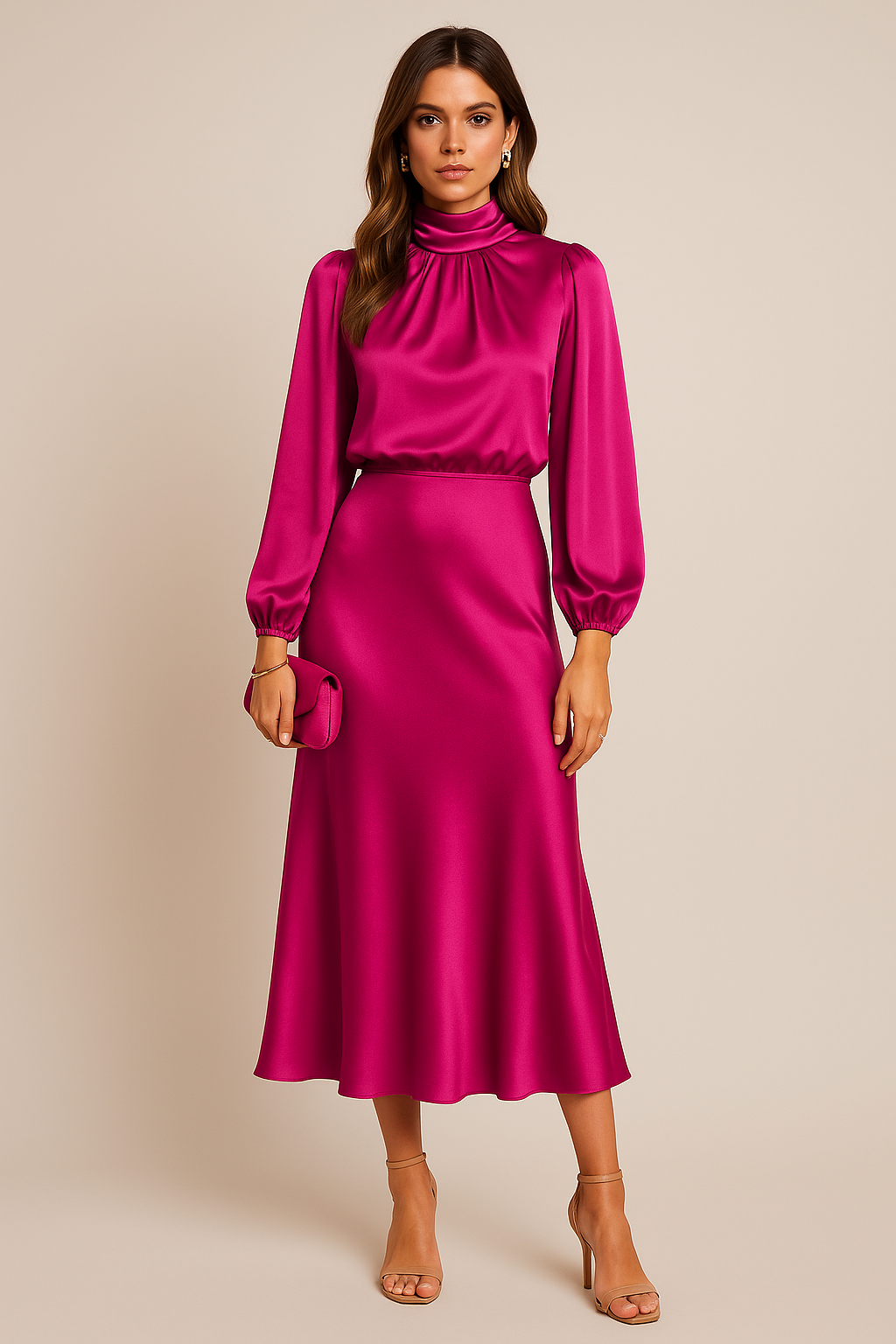 Women's High Waist Midi Dress – Cotton Blend Relaxed Fit