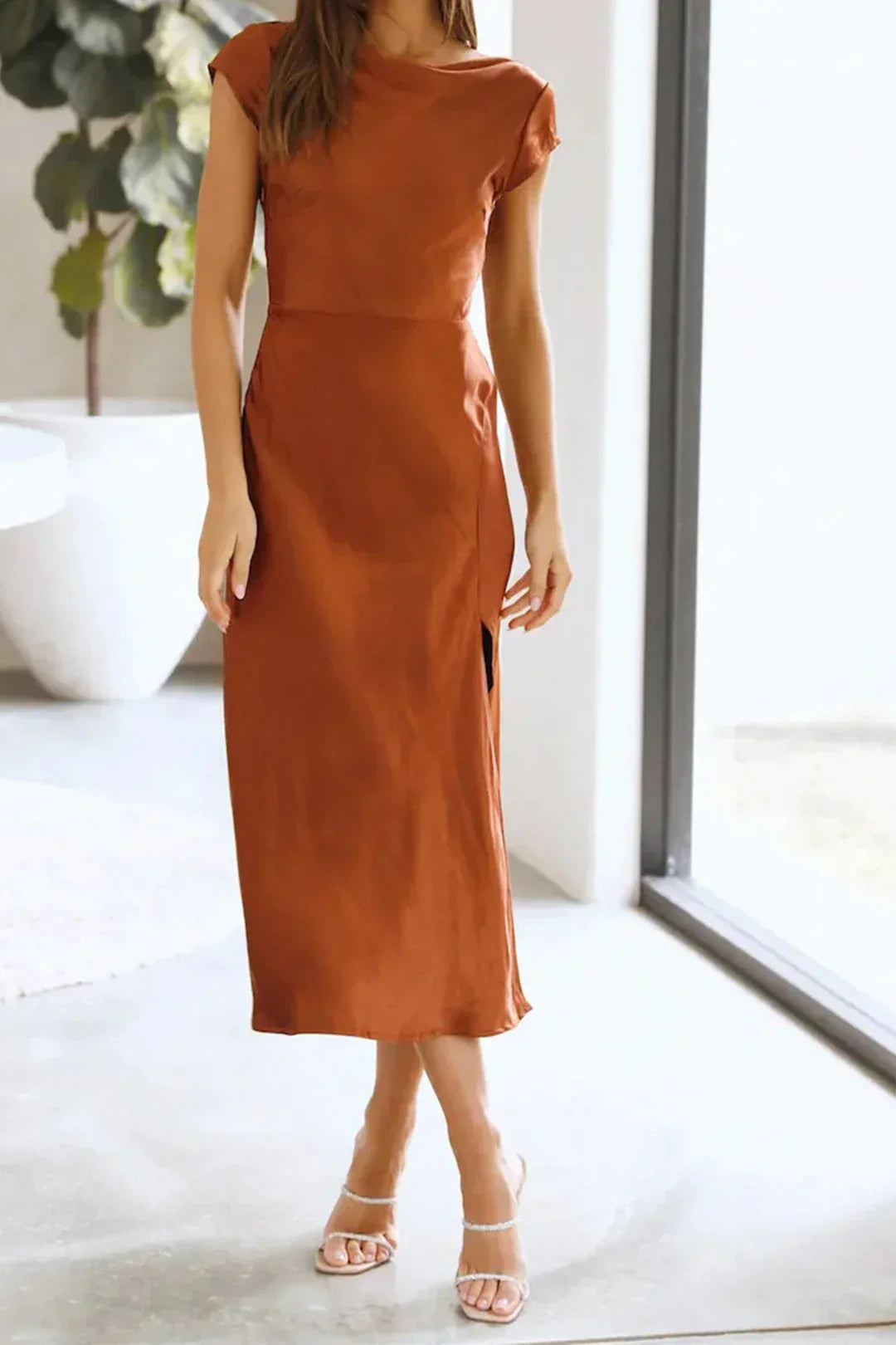 Women's Midi Slip Dress – Fluid Minimalist Design for Cocktail Events