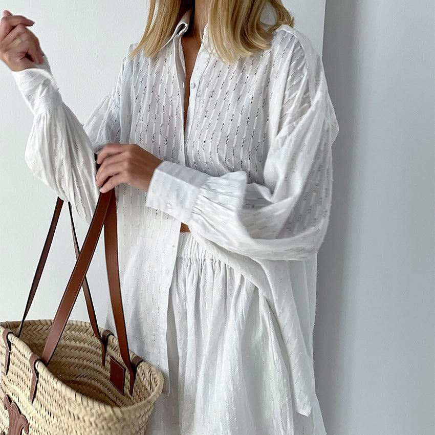 Women’s Shorts Set – Oversized Shirt with Matching Broderie Shorts