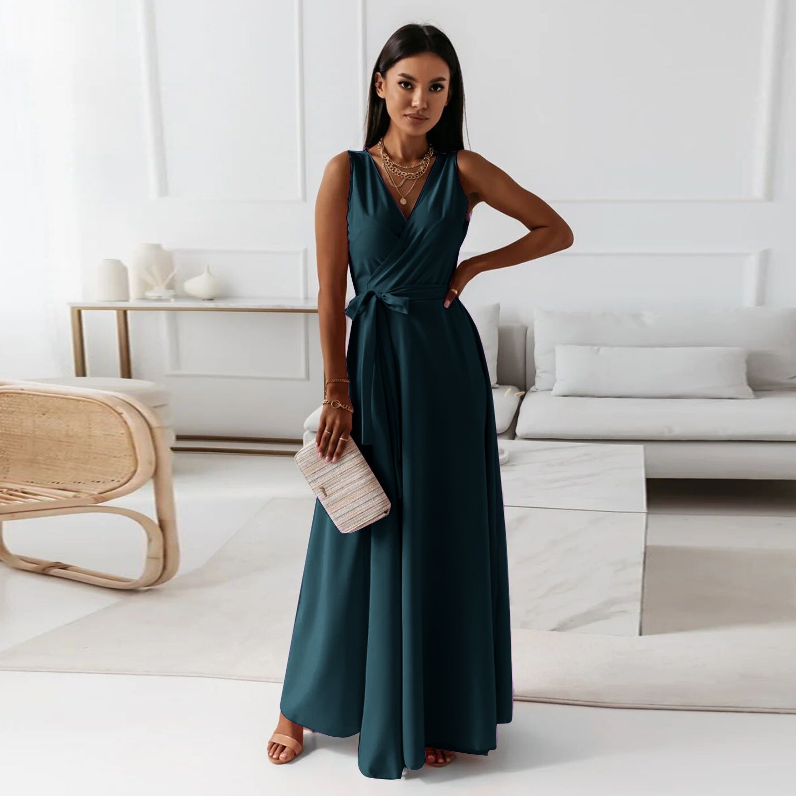 Women's Sleeveless Wrap Maxi Dress – 100% Polyester
