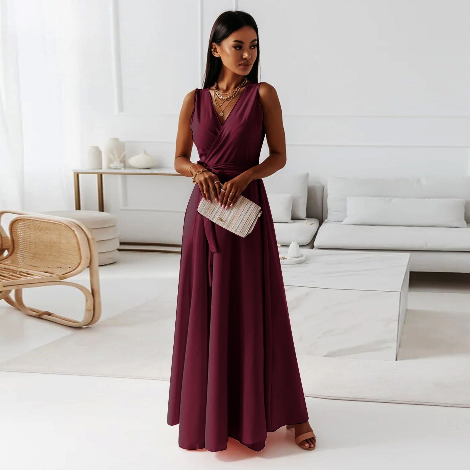 Women's Sleeveless Wrap Maxi Dress – 100% Polyester