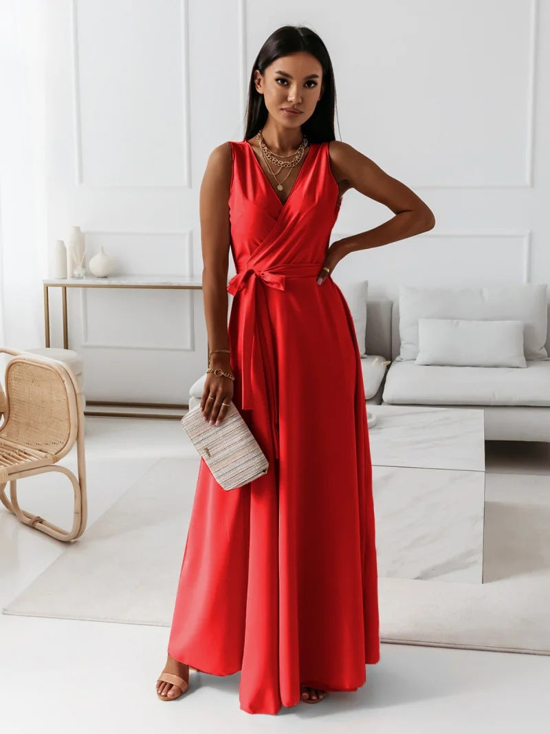 Women's Sleeveless Wrap Maxi Dress – 100% Polyester