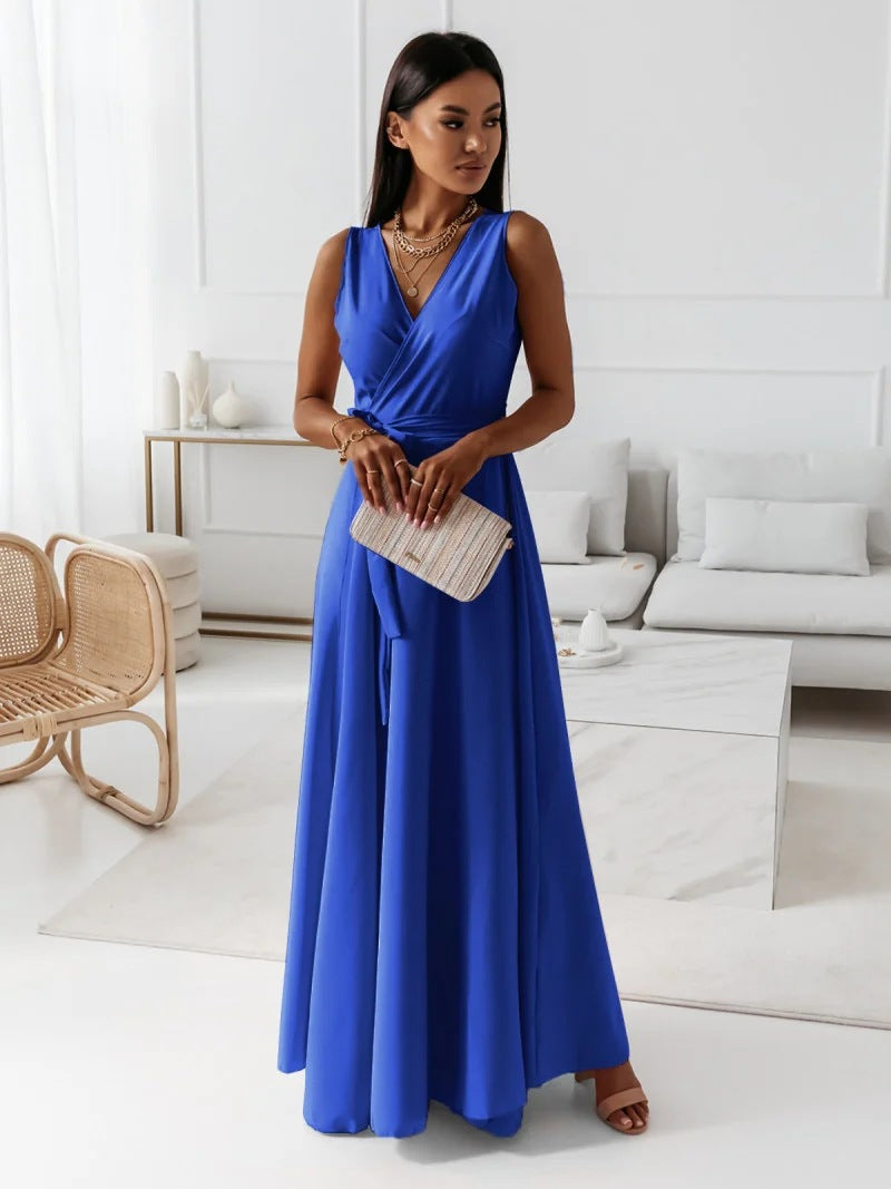Women's Sleeveless Wrap Maxi Dress – 100% Polyester