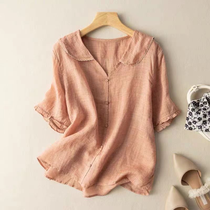 Women's Vintage Blouse – Soft Fabric, Scalloped Collar, Relaxed Fit