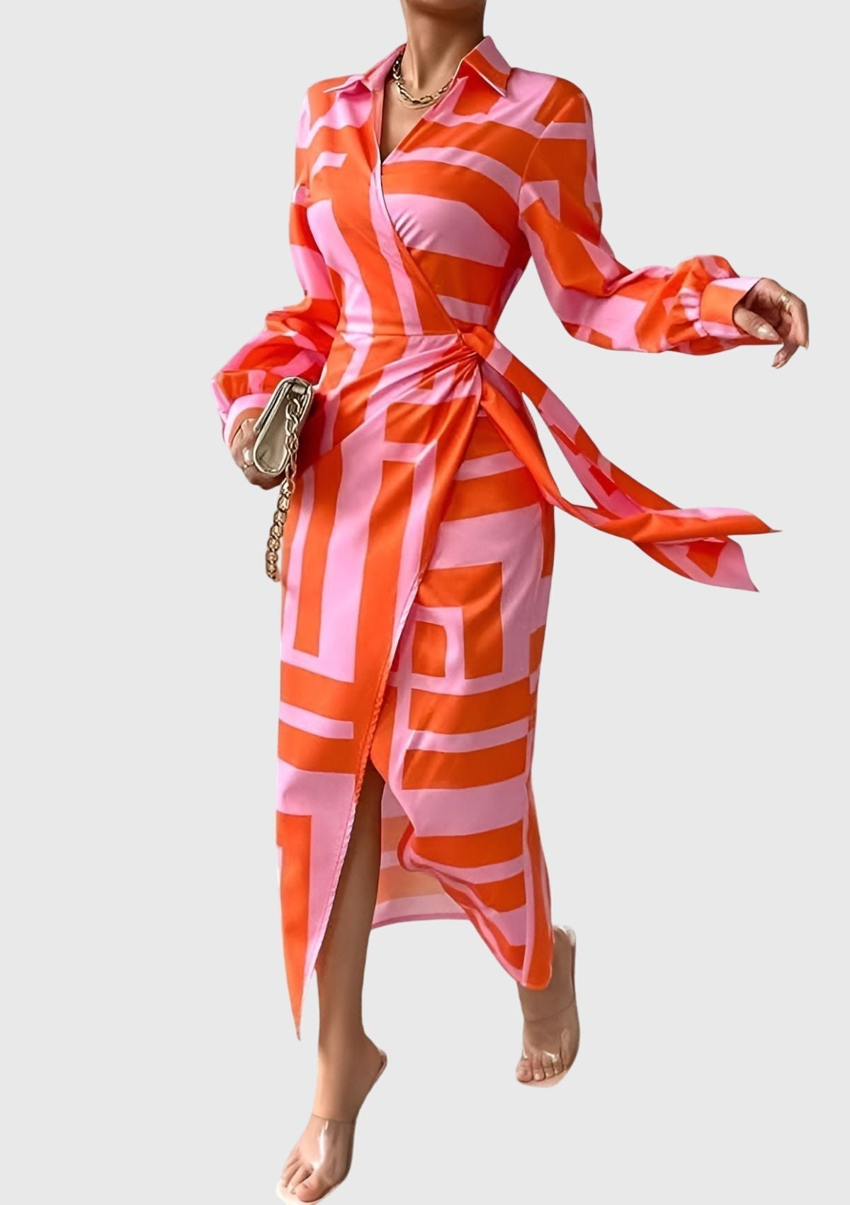 Women's Wrap Dress – 100% Polyester, Adjustable Fit