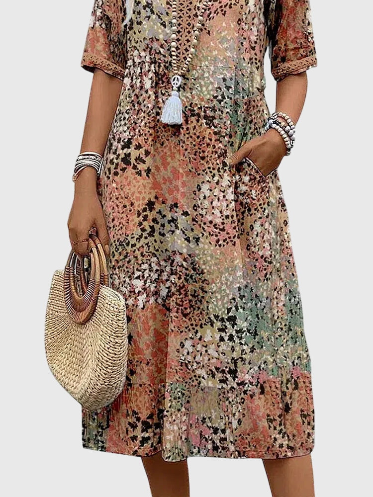 Women's Dress – Floral Midi Design, Lightweight Fabric, Plus Size Available