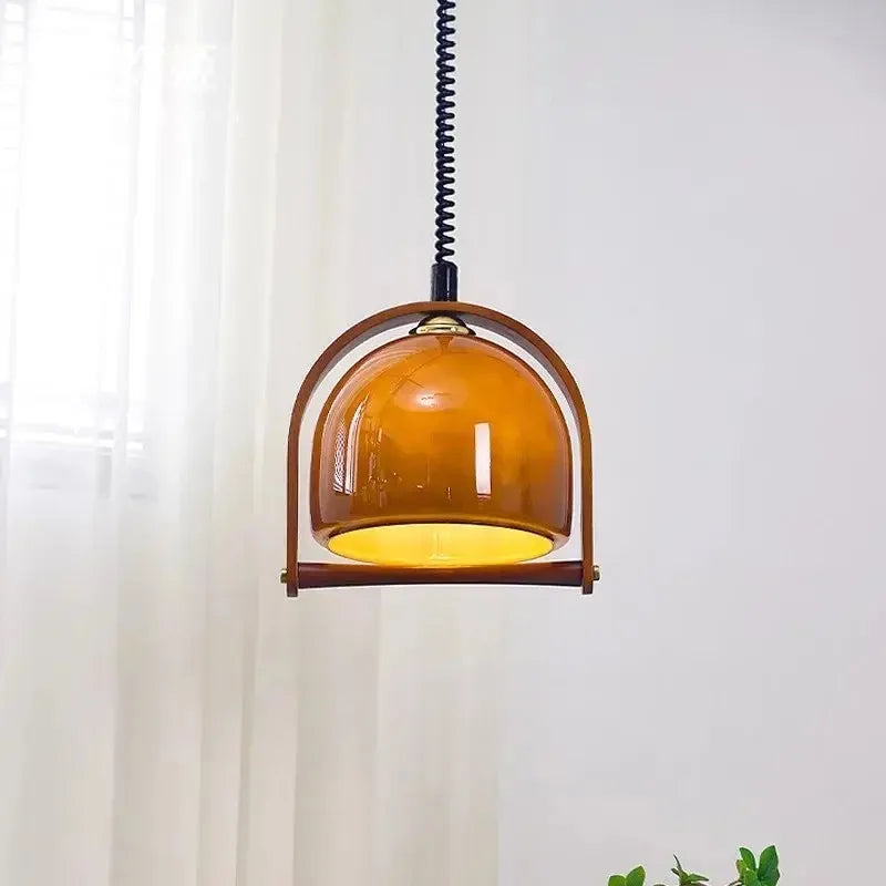 Wood Pendant Light Fixture | Glass & Wood Design with E14 LED Base | Warm Light for Kitchen, Dining & Bar Areas