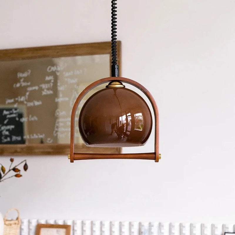 Wood Pendant Light Fixture | Glass & Wood Design with E14 LED Base | Warm Light for Kitchen, Dining & Bar Areas