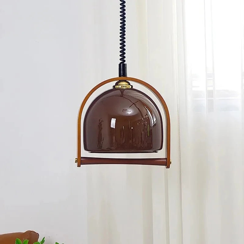 Wood Pendant Light Fixture | Glass & Wood Design with E14 LED Base | Warm Light for Kitchen, Dining & Bar Areas