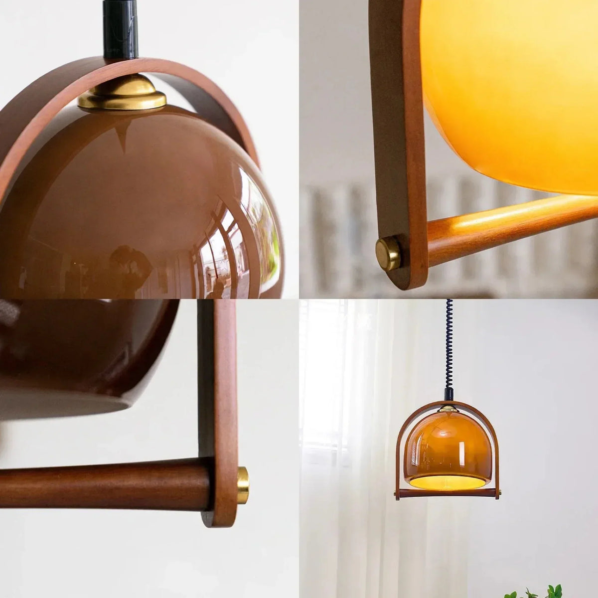Wood Pendant Light Fixture | Glass & Wood Design with E14 LED Base | Warm Light for Kitchen, Dining & Bar Areas
