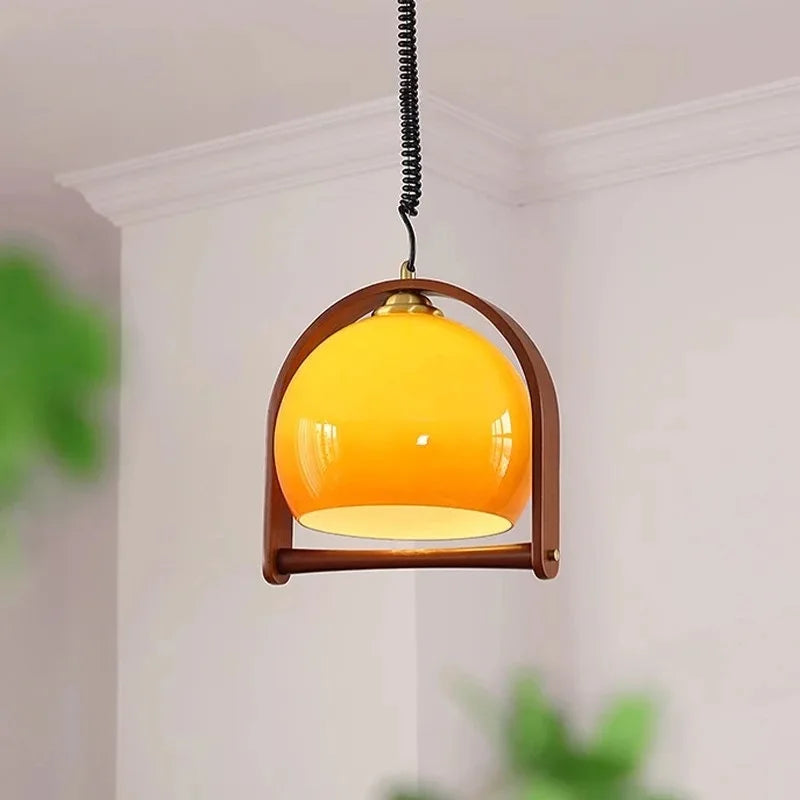 Wood Pendant Light Fixture | Glass & Wood Design with E14 LED Base | Warm Light for Kitchen, Dining & Bar Areas