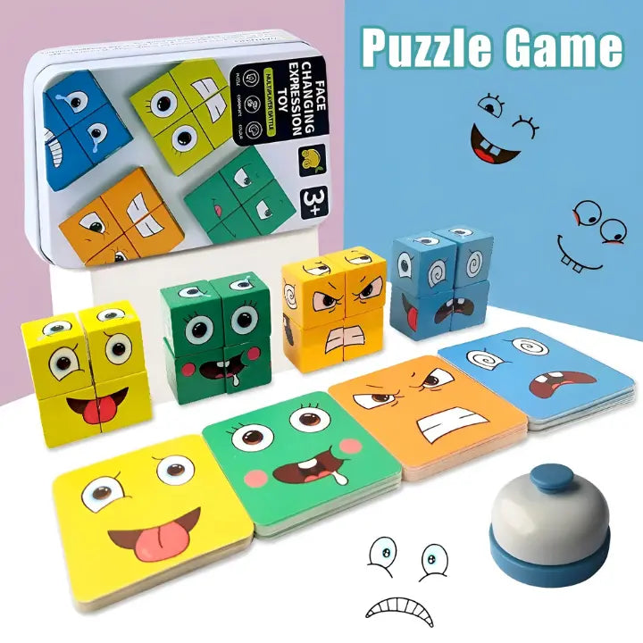 Wooden Building Blocks Emoji Non-Toxic Stackable with Water-Based Paint