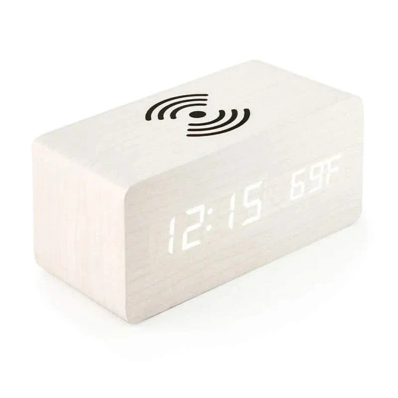 Wooden Digital Alarm Clock | Wireless Charging & Voice Activation