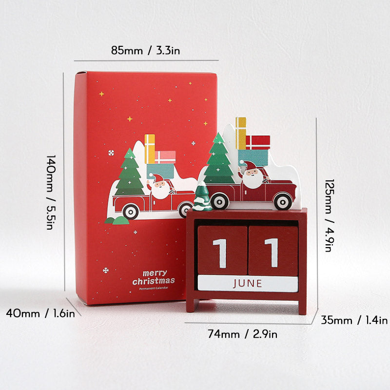 Wooden Perpetual Calendar Blocks | 2 Number Cubes & 3 Month Blocks with Storage Tray | Festive Tabletop Decoration