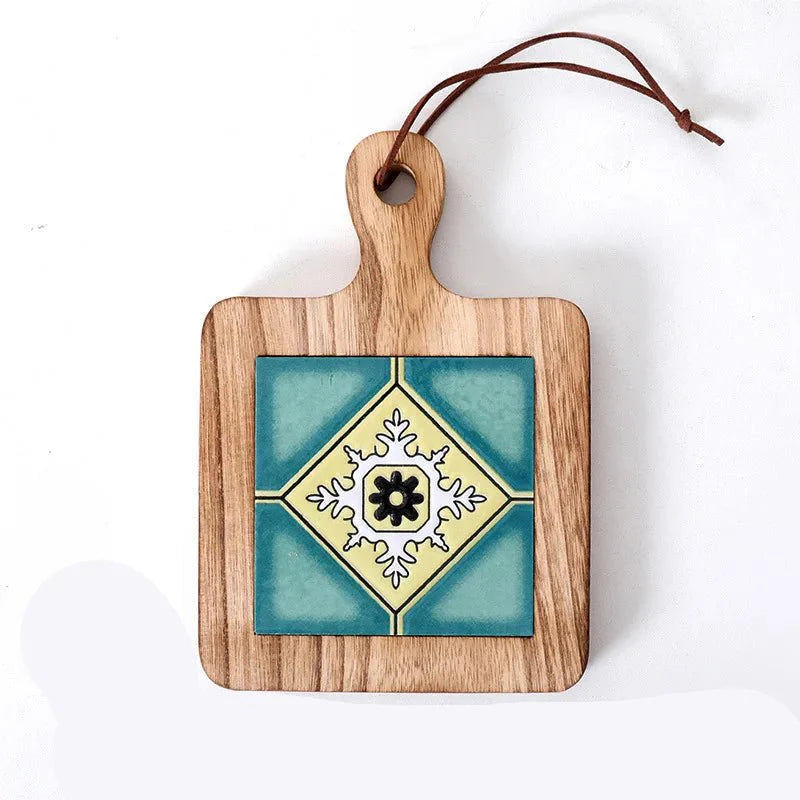 Wooden Trivet | Paddle Board With An Inset Patterned Tile