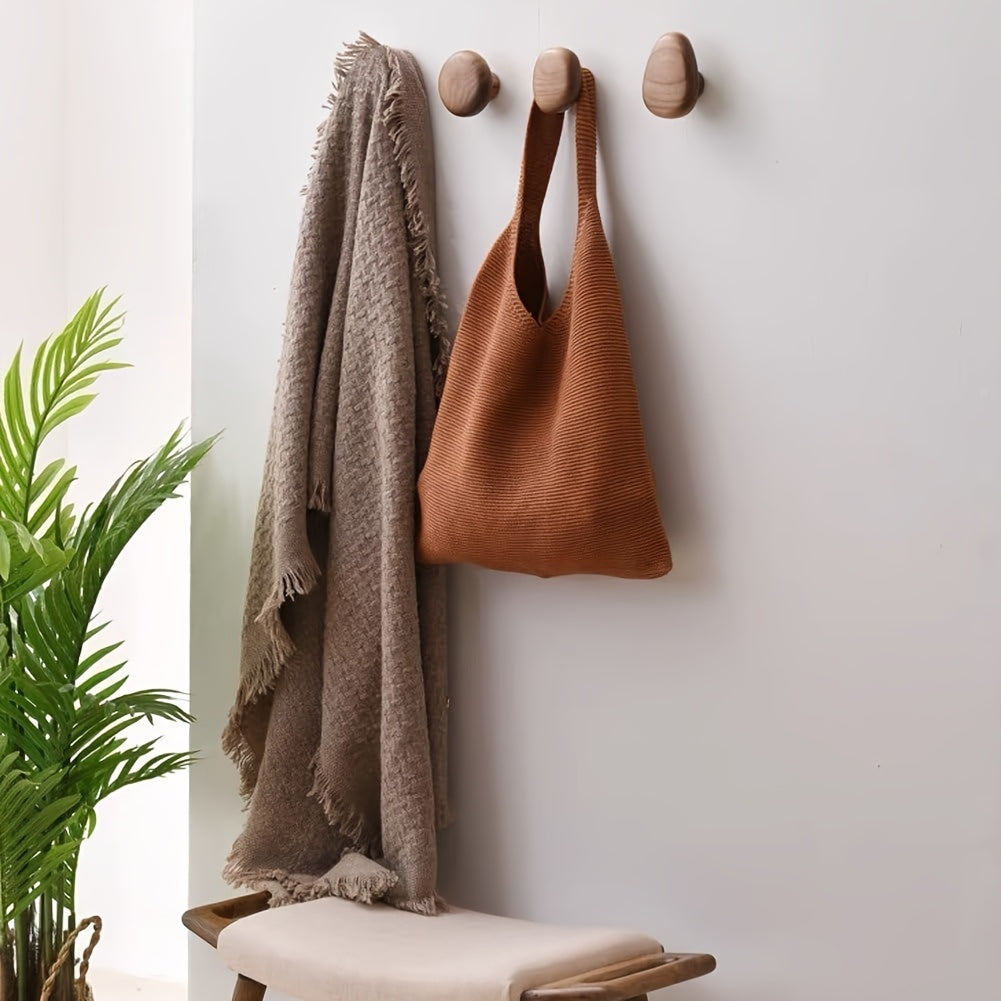 Wooden Wall Hooks Set Round Shape Wall Mounted Coat Hooks 2