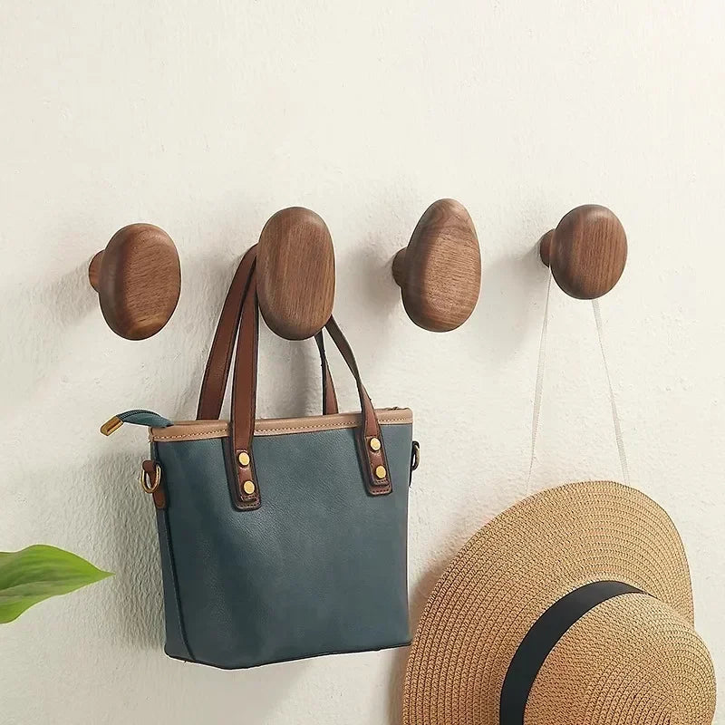 Wooden Wall Hooks Set Round Shape Wall Mounted Coat Hooks 3