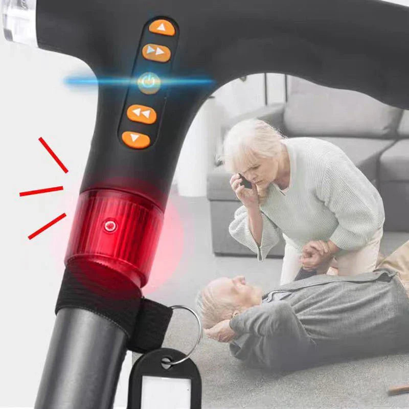 Walking Stick for Elderly | LED Torch & SOS Alarm | Adjustable 73-95.5 cm Foldable Aluminium Alloy Cane with Radio, 500 g 2