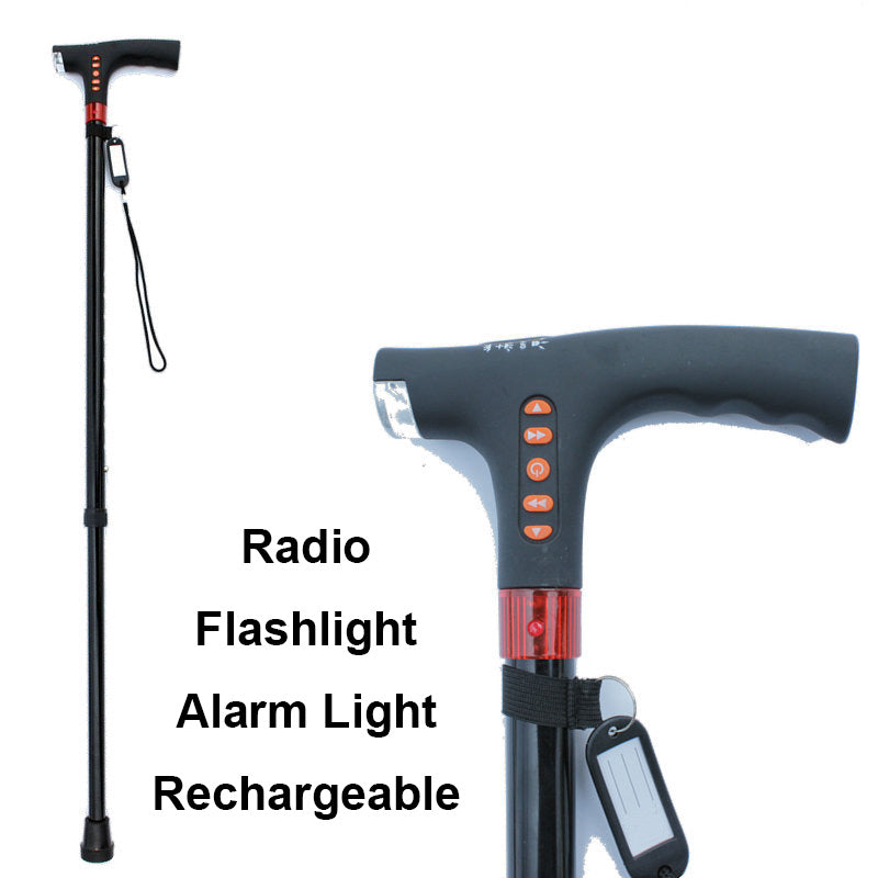 Walking Stick for Elderly | LED Torch & SOS Alarm | Adjustable 73-95.5 cm Foldable Aluminium Alloy Cane with Radio, 500 g 10