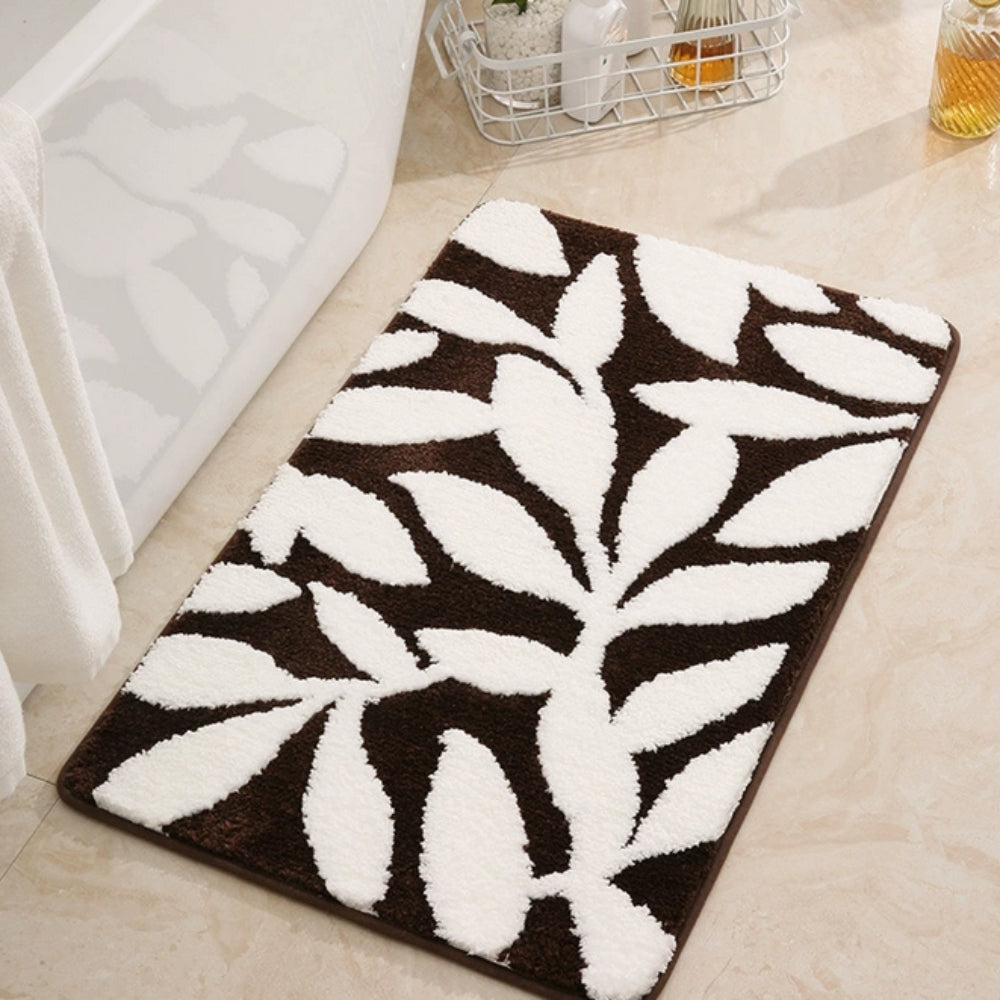 Zyphire | Leaf Pattern Bath Mat – Ultra-Soft Non-Slip Microfiber