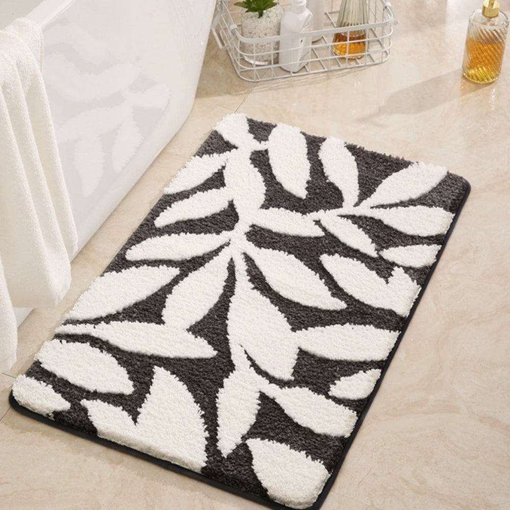 Zyphire | Leaf Pattern Bath Mat – Ultra-Soft Non-Slip Microfiber