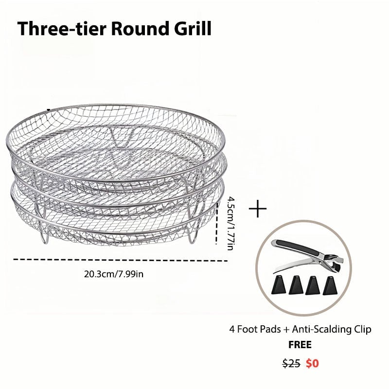 3-Tier Stackable Air Fryer Rack Stainless Steel | Even Air Circulation Grid Design | Cooks Multiple Foods at Once 13