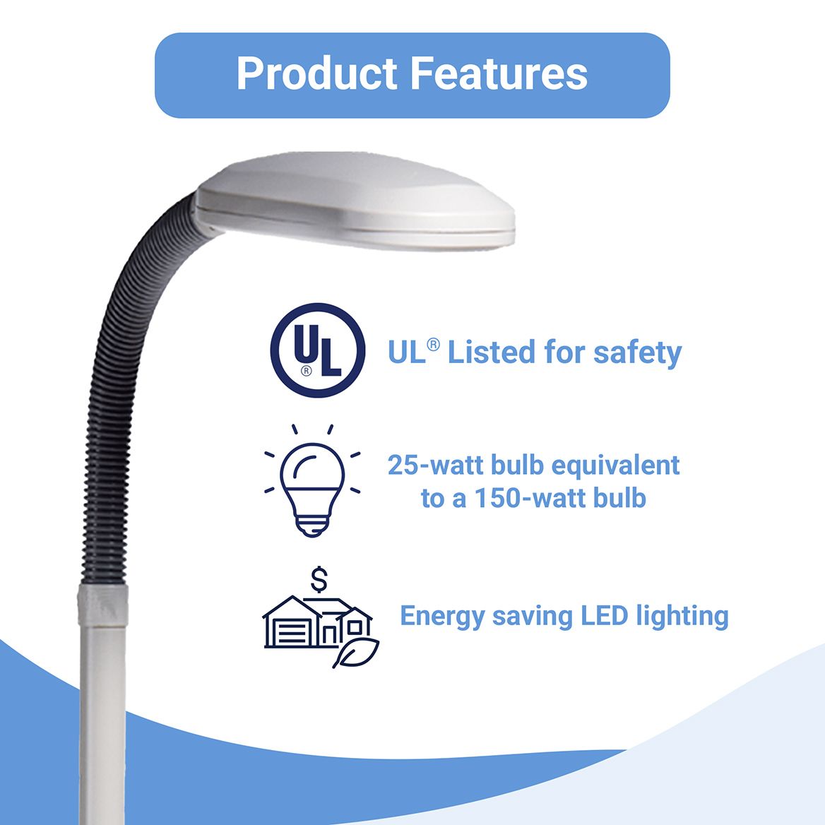 Daylight Floor Lamp 153.7cm High | 27-Watt LED Bulb, 5,000 Hour Life | Glare-Free Light Brightens Mood, Reduces Eyestrain 3