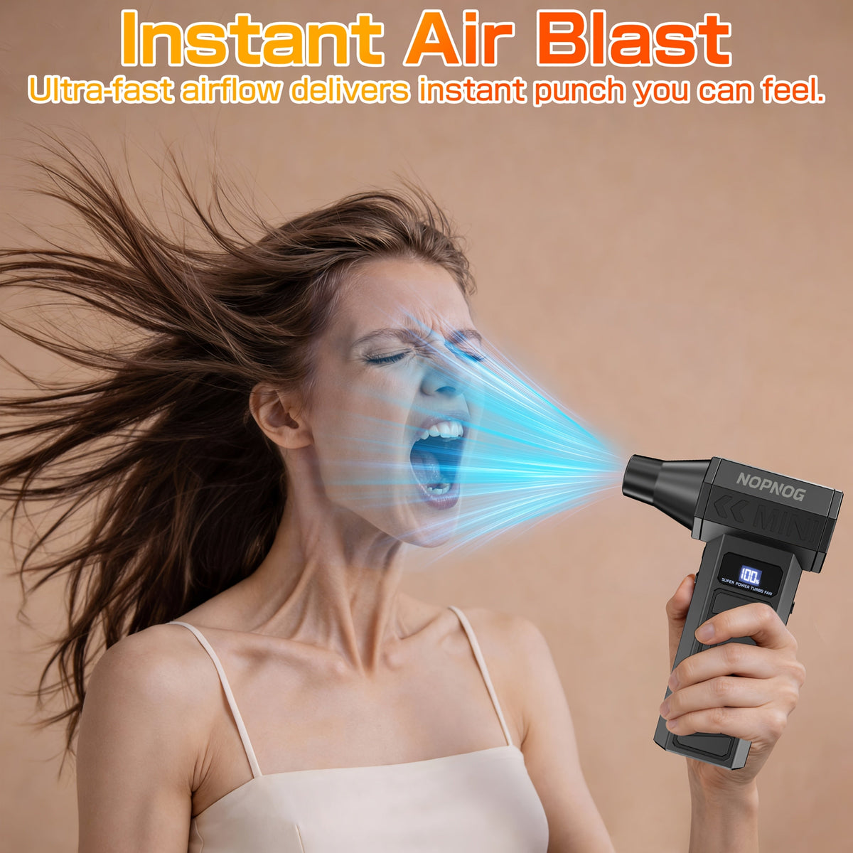 Electric Air Duster & Mini Vacuum Cleaner | 130,000 RPM Brushless Motor | 2x 4000 mAh Battery, USB-C Fast Charging 3