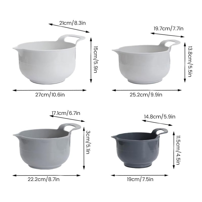 Nesting Mixing Bowl Set Plastic Stackable Graduated with Pour Spouts 13