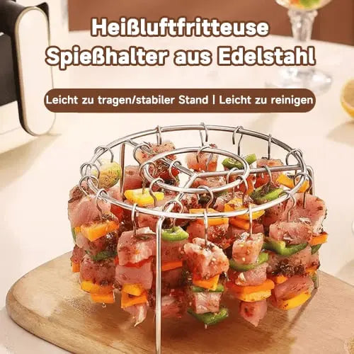 Air Fryer Grill Rack Stainless Steel | 360° Hot Air Circulation | Smoke-Free, Low-Fat Grilling with 24 Skewers 4