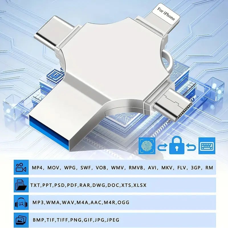 USB Flash Drive 4-in-1 Type-C High-Speed with Fingerprint Password Lock