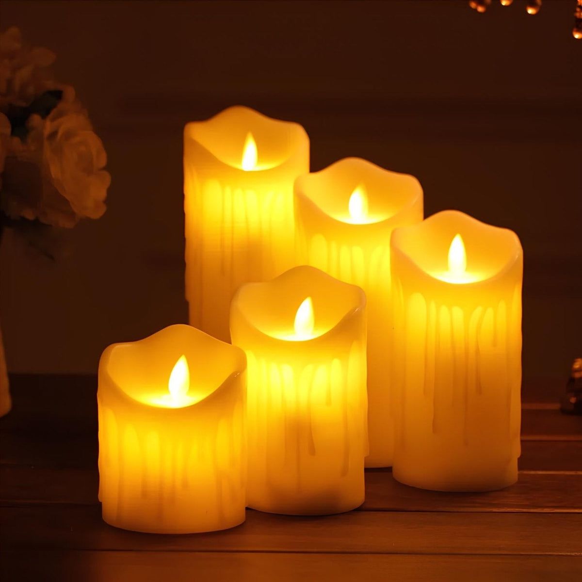 Flameless LED Block Candles ABS 5-Piece Set, 10-20 cm | Realistic Flicker Effect | Battery-Powered, No Open Flame 7