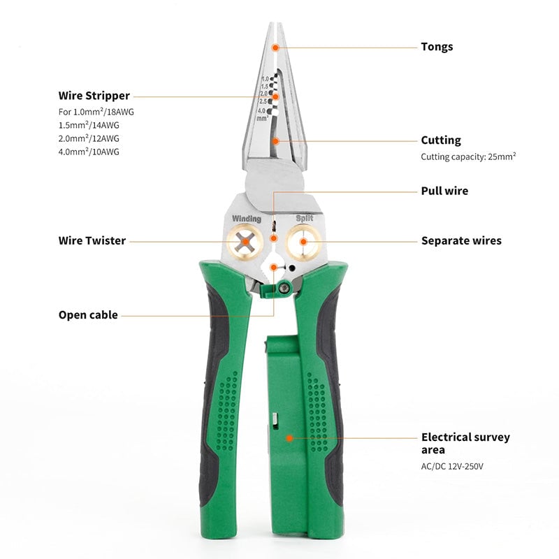 Wire Stripper Pliers 8-in-1 | Built-In Voltage Tester & Wire Crimper | Stainless Steel Heavy Duty Electrical Tool 7