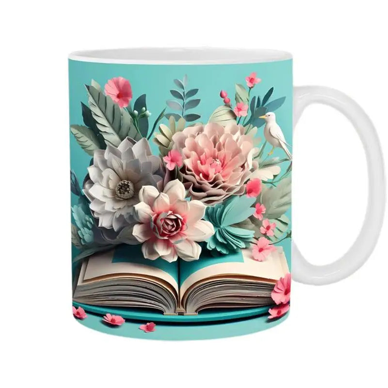 3D Floral Book Mug Ceramic | Realistic Stacked Book Design | Dishwasher & Microwave Safe Gift for Book Lovers Everywhere 3