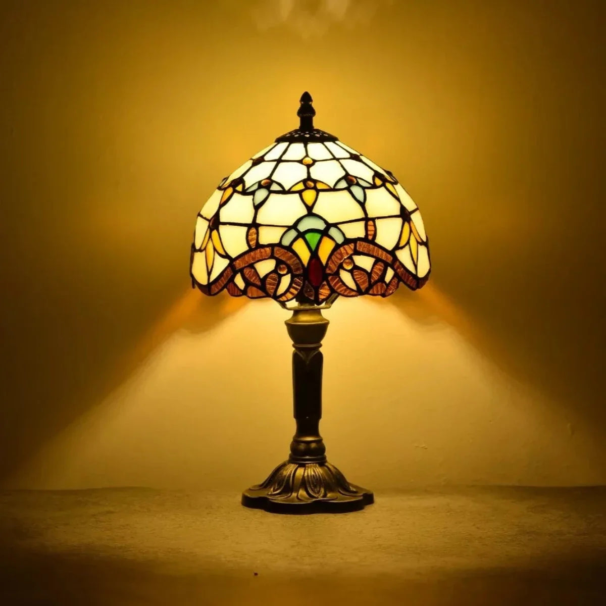 Stained Glass Table Lamp, Glass & Resin, 37 x 20 x 12 cm | Baroque or Floral Pattern | Warm Ambient Glow, E27 Bulb Included 3