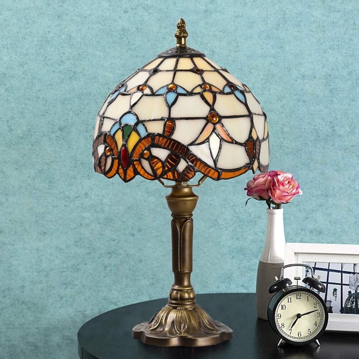 Stained Glass Table Lamp, Glass & Resin, 37 x 20 x 12 cm | Baroque or Floral Pattern | Warm Ambient Glow, E27 Bulb Included 6