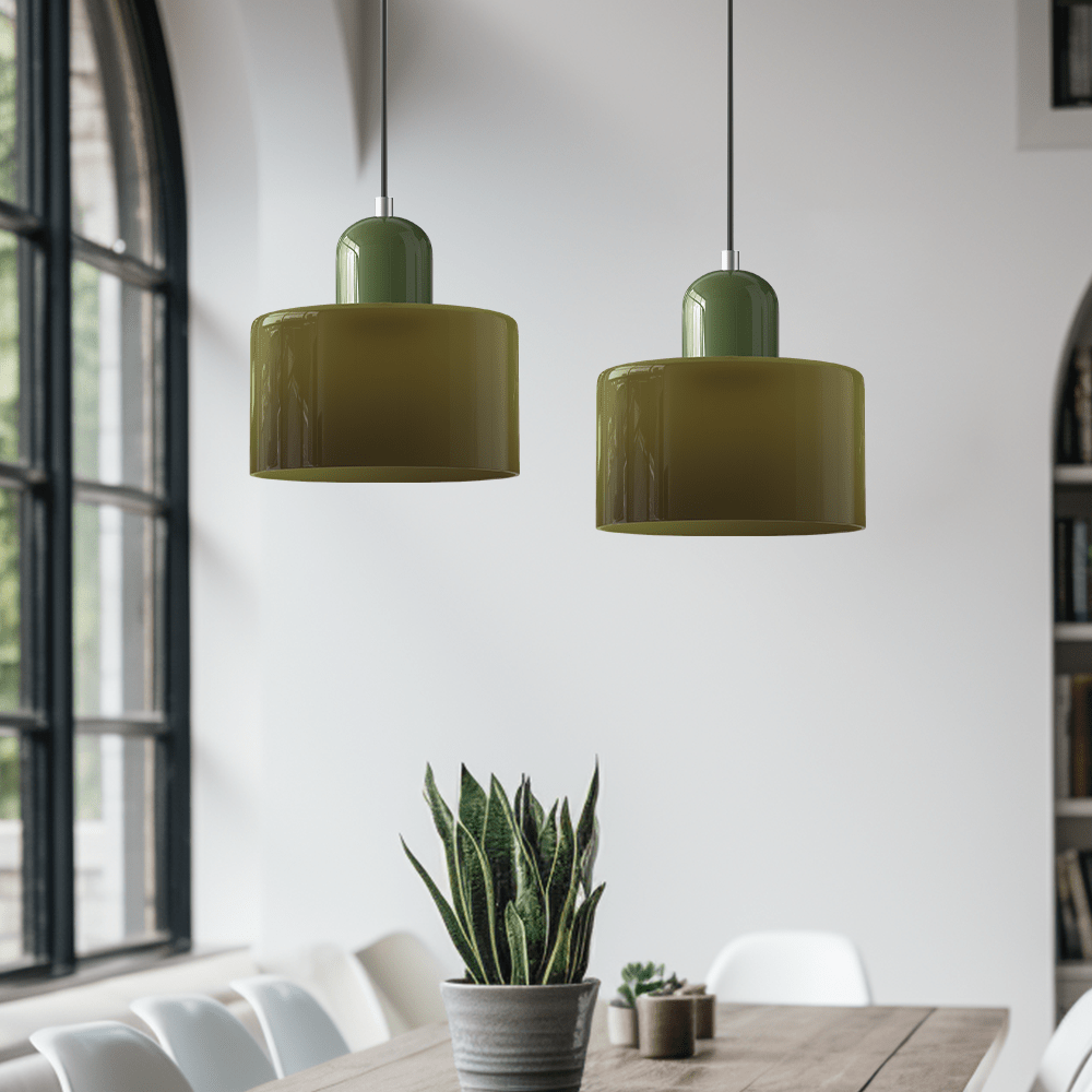 Glass Pendant Light Iron Frame | Bauhaus Geometric Design | Warm Glow for Dining Tables & Kitchen Islands & Workspaces 1