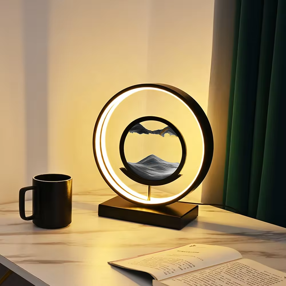 LED Sand Art Lamp with Aluminium Frame | Dimmable Light Ring & Remote Control | Moving Sand Disc for Calming Ambient Décor 3