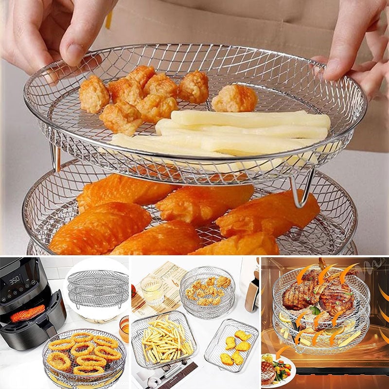3-Tier Stackable Air Fryer Rack Stainless Steel | Even Air Circulation Grid Design | Cooks Multiple Foods at Once 1