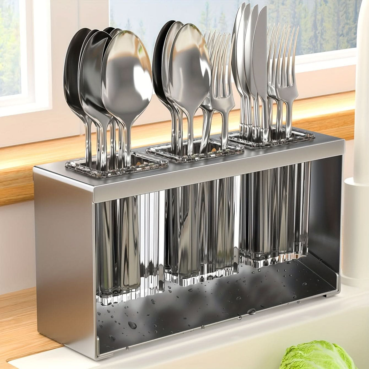 Kitchen Organizer Chopstick Holder Compact Plastic with Water Drain Design 4