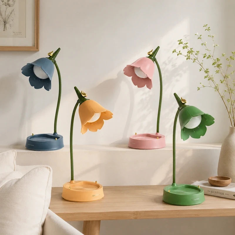 Petal Shade Desk Lamp | Rechargeable, 3-Tone Dimmable, 12-Hour Battery | ABS, Curved Stem, 39 x 15 x 12.5 cm, 4 Colours 1