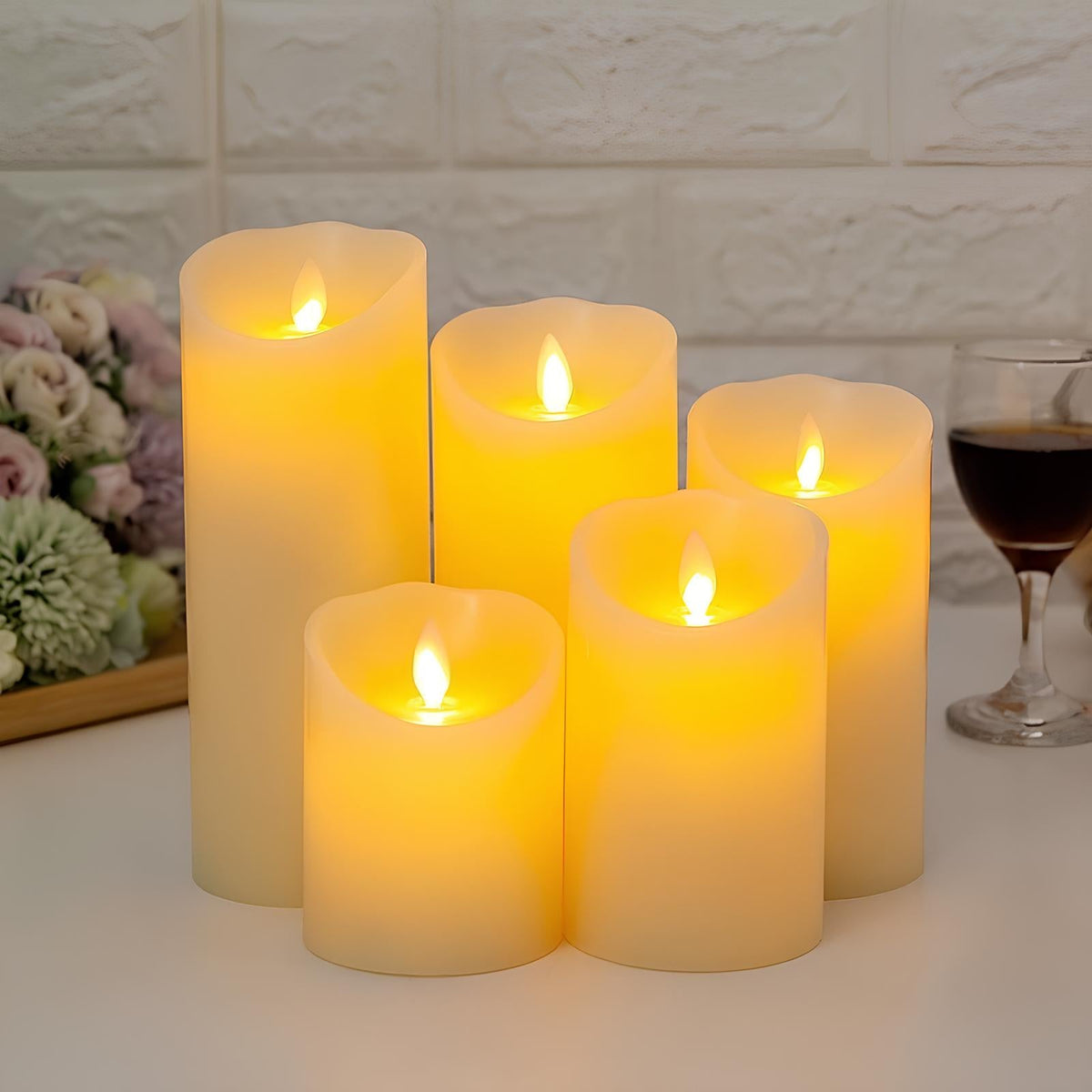 Flameless LED Block Candles ABS 5-Piece Set, 10-20 cm | Realistic Flicker Effect | Battery-Powered, No Open Flame 14