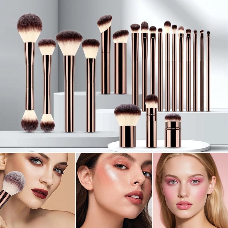 20 Piece Makeup Brush Set | Double-Ended Brushes with Foldable Travel Bag | Soft Bristles for Every Skin Type and Tone 1