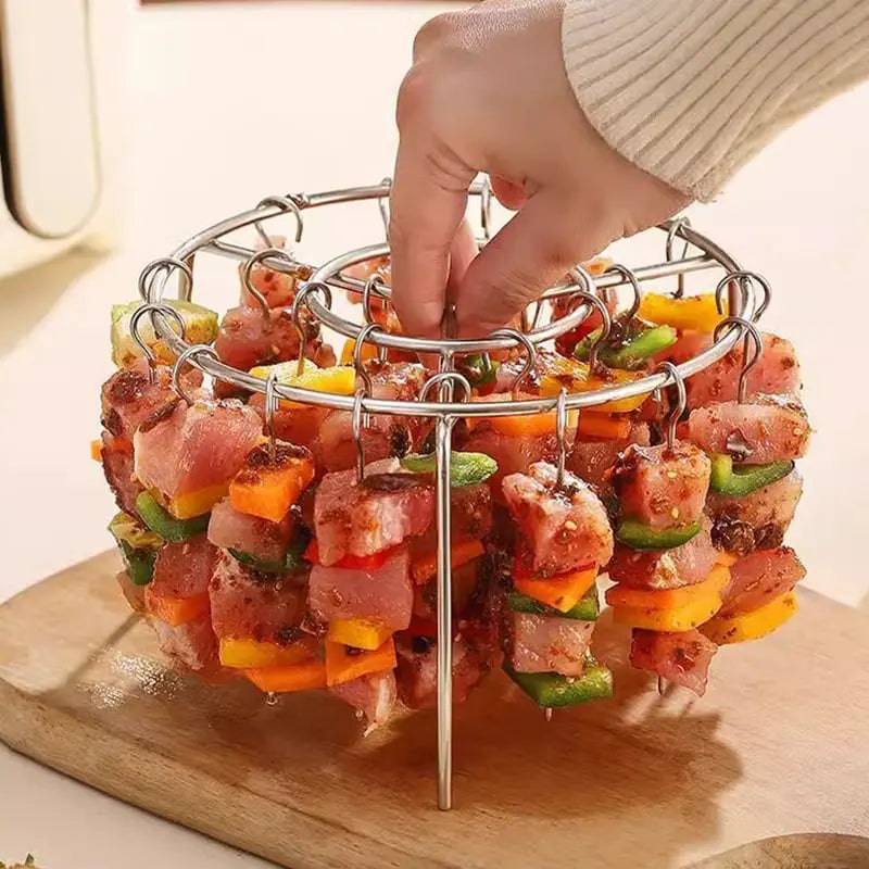 Air Fryer Grill Rack Stainless Steel | 360° Hot Air Circulation | Smoke-Free, Low-Fat Grilling with 24 Skewers 8